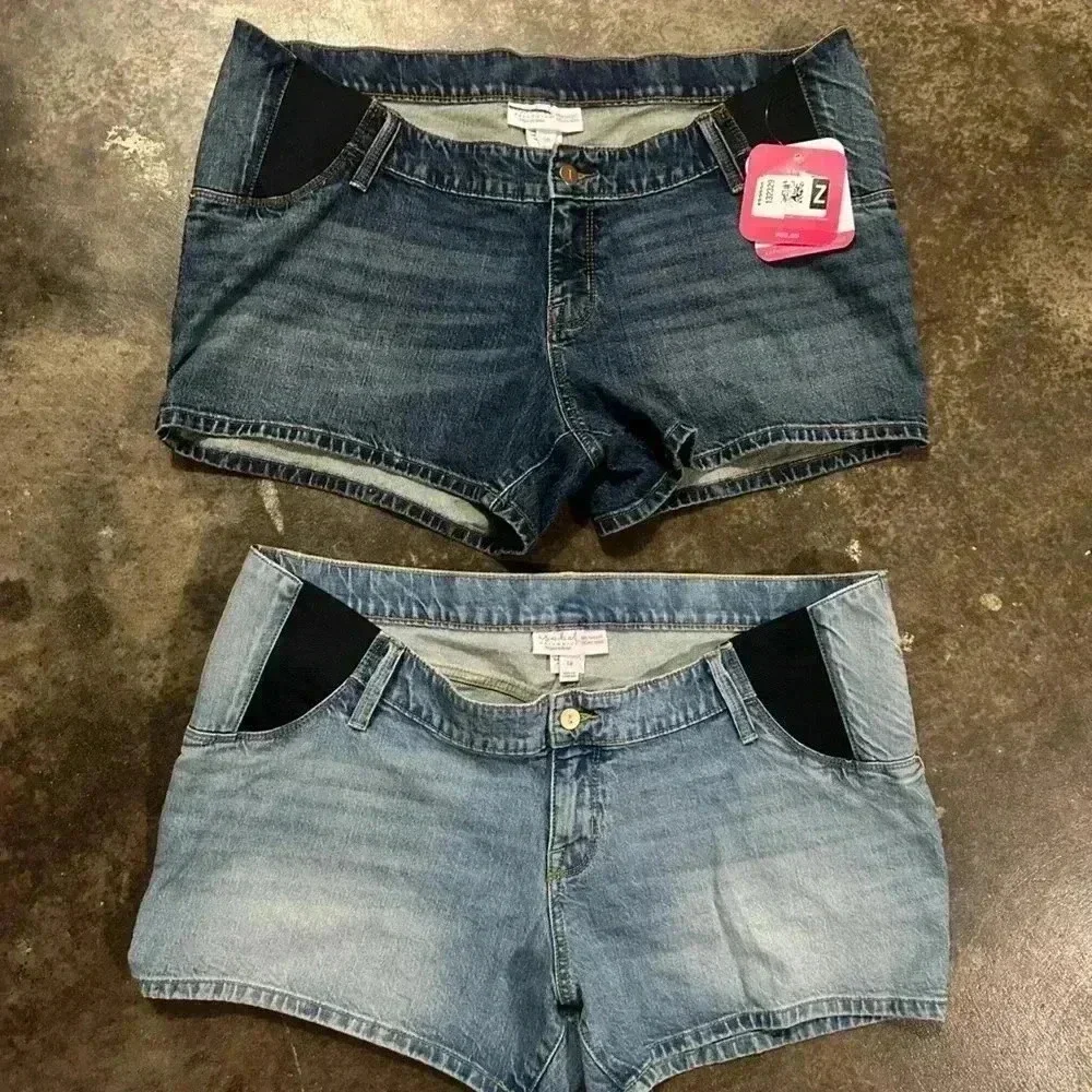 Size 14 Isabel Maternity Under Belly Jean Shorts TWO PAIR - Picture 1 of 5